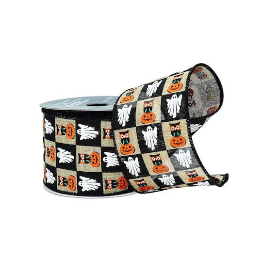 2.5" x 6.6yd. Halloween Check Wired Faux Linen Ribbon by Celebrate It®